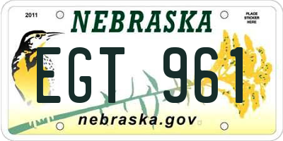 NE license plate EGT961