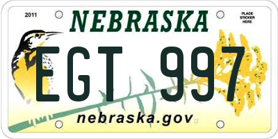 NE license plate EGT997