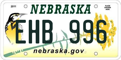 NE license plate EHB996