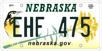 NE license plate EHF475