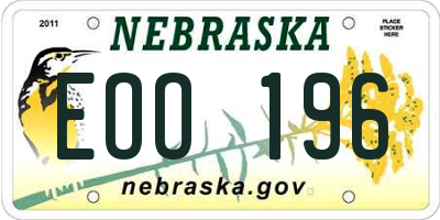 NE license plate EOO196