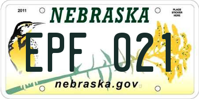 NE license plate EPF021