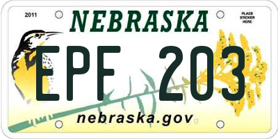 NE license plate EPF203