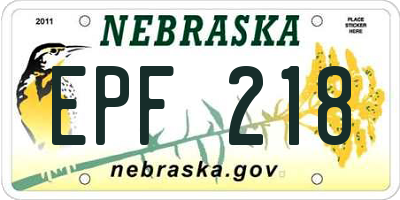 NE license plate EPF218
