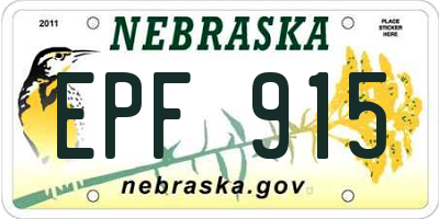 NE license plate EPF915