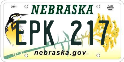 NE license plate EPK217