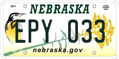 NE license plate EPY033