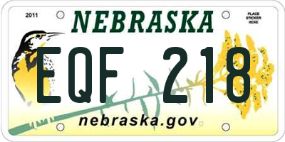 NE license plate EQF218