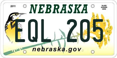 NE license plate EQL205