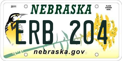 NE license plate ERB204