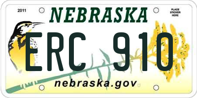 NE license plate ERC910