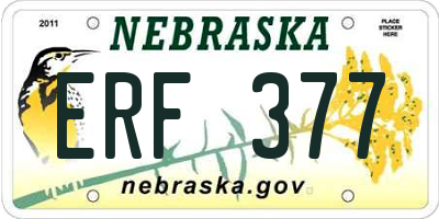 NE license plate ERF377