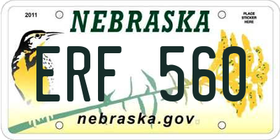 NE license plate ERF560