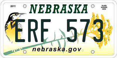 NE license plate ERF573