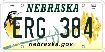 NE license plate ERG384