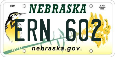 NE license plate ERN602
