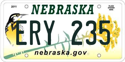 NE license plate ERY235