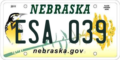 NE license plate ESA039