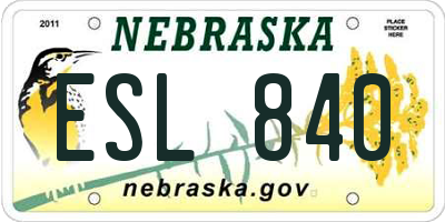 NE license plate ESL840