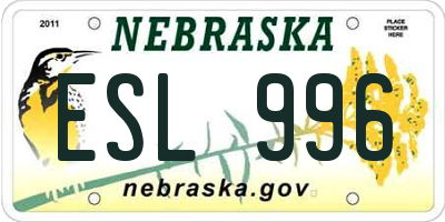 NE license plate ESL996