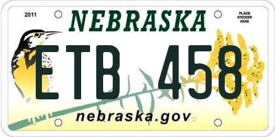 NE license plate ETB458