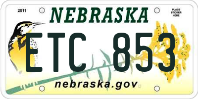 NE license plate ETC853