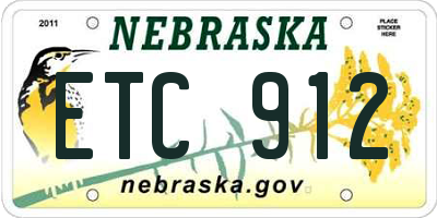 NE license plate ETC912