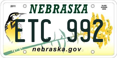 NE license plate ETC992