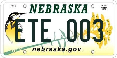 NE license plate ETE003