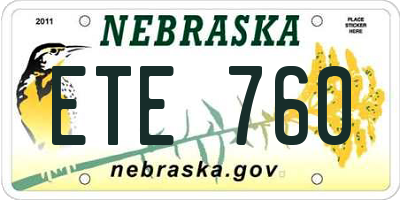 NE license plate ETE760