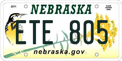 NE license plate ETE805