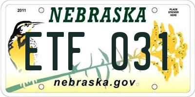 NE license plate ETF031