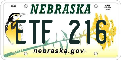 NE license plate ETF216