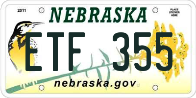 NE license plate ETF355