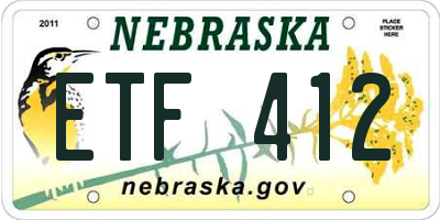 NE license plate ETF412