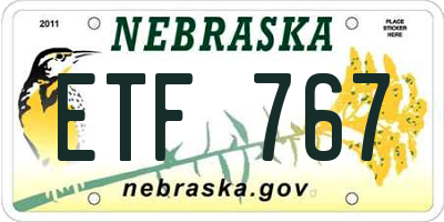 NE license plate ETF767