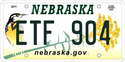 NE license plate ETF904