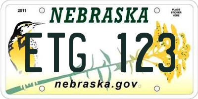 NE license plate ETG123