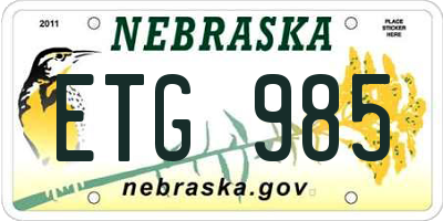NE license plate ETG985