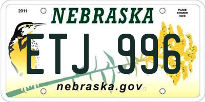 NE license plate ETJ996