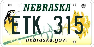 NE license plate ETK315