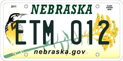 NE license plate ETM012
