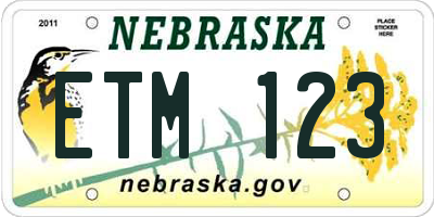 NE license plate ETM123