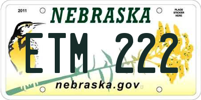 NE license plate ETM222