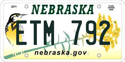 NE license plate ETM792