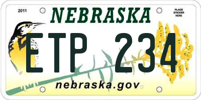 NE license plate ETP234