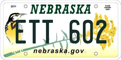 NE license plate ETT602