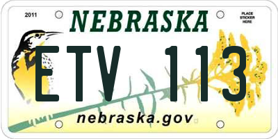 NE license plate ETV113