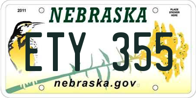 NE license plate ETY355