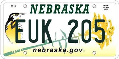 NE license plate EUK205